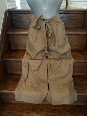 High Waist Tie-Front Wide Leg Pants - Khaki